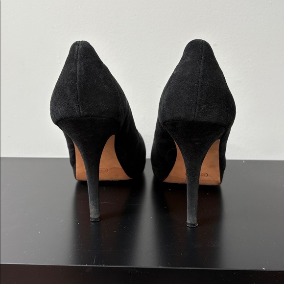Coach Brigett suede logo stitched platform pumps heels stiletto black 10B - Picture 12 of 16